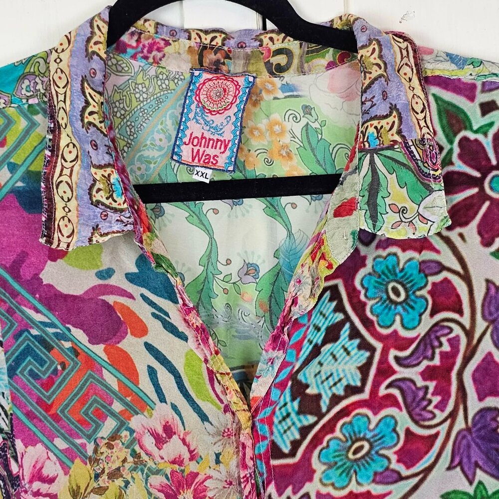 Johnny Was Patchwork Floral Button Down Blouse Bo… - image 4